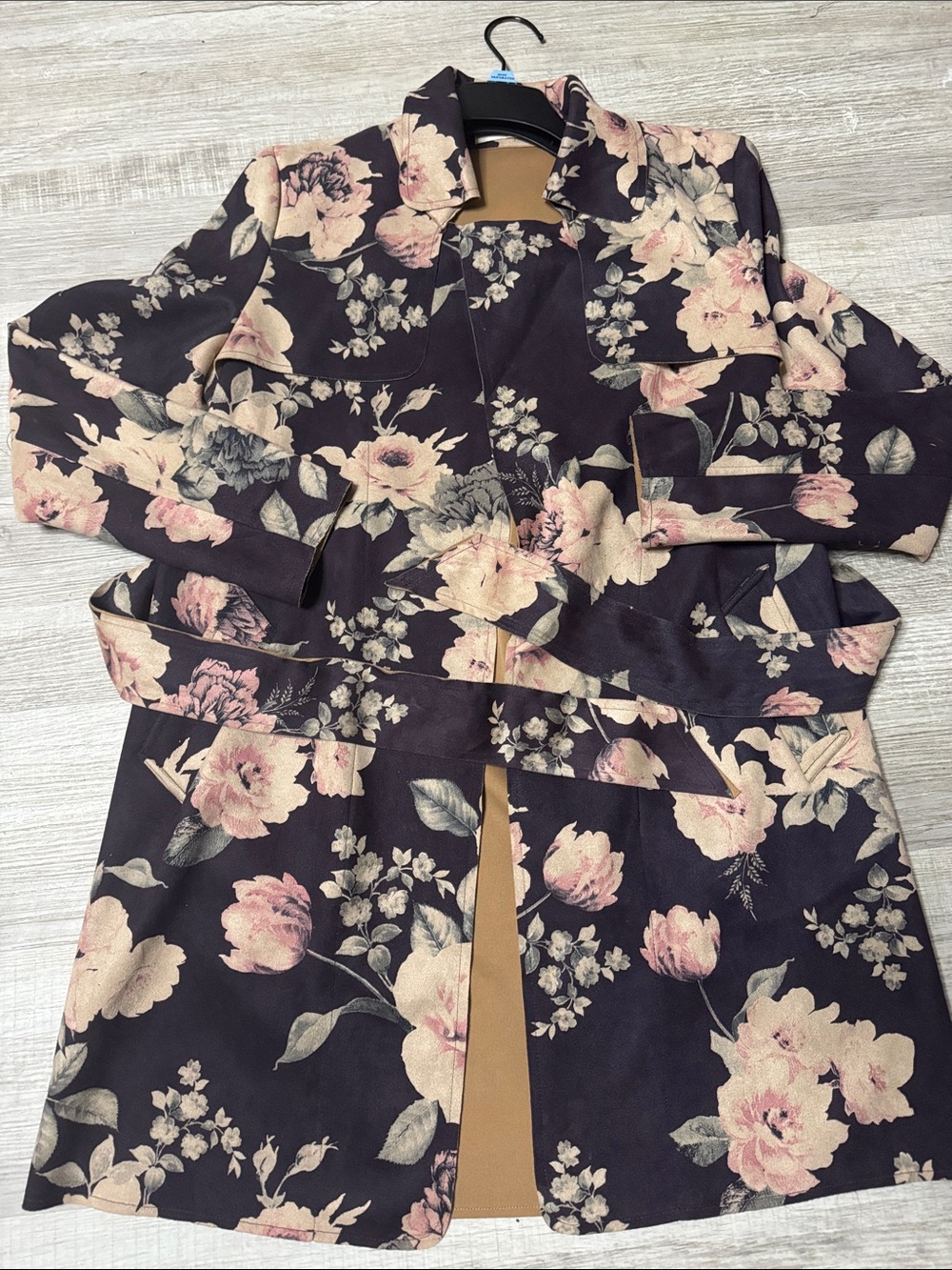 Solitaire Black Floral Belted Trench Coat
